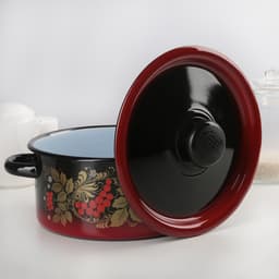 Кастрюля эмалированная «Рябинушка», 2 л, d=18 см, с крышкой, ручка МИКС, чёрная, красная