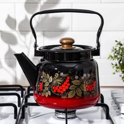 Чайник эмалированный «Рябина», 2.3 л, красно-чёрный, деколь МИКС