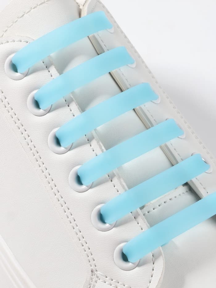 Шнурки для обуви, 6 шт., силиконовые, плоские, светящиеся в темноте, 13 мм, 9 см, голубые