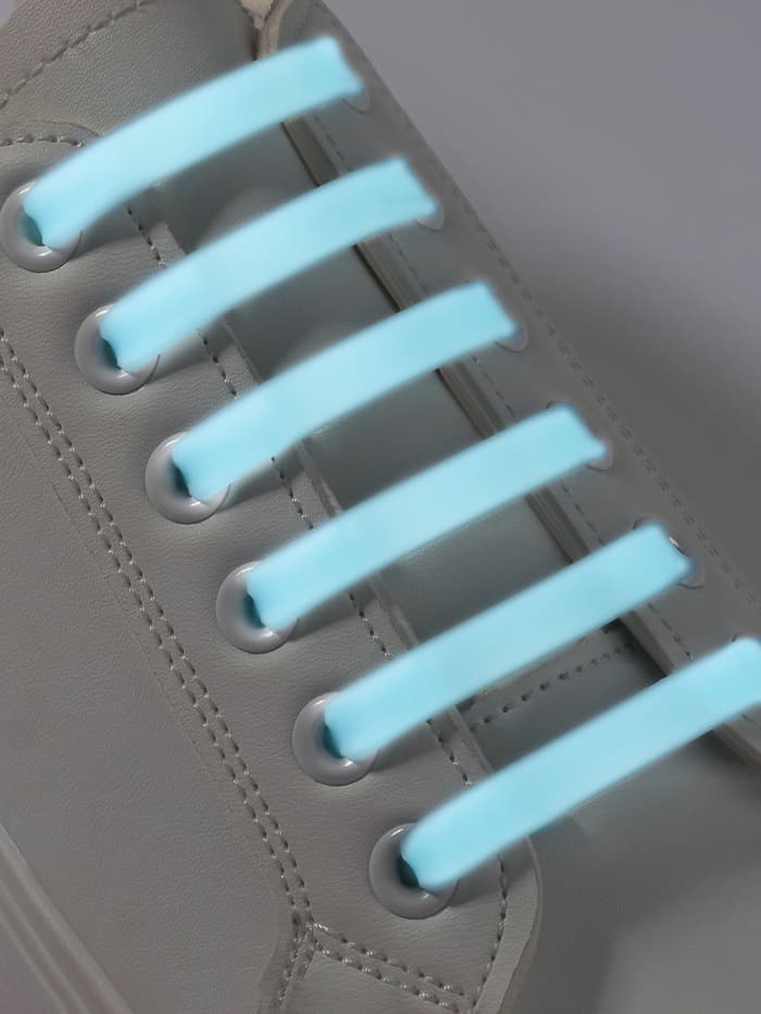 Шнурки для обуви, 6 шт., силиконовые, плоские, светящиеся в темноте, 13 мм, 9 см, голубые