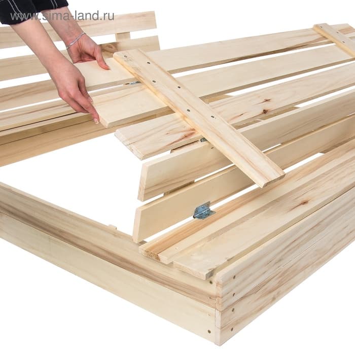 Ограждение для песка деревянное, с крышкой, 100×100×18 см, без покраски, лавочки (2 шт.), Greengo