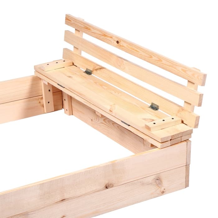 Ограждение для песка деревянное, с крышкой, 100×100×18 см, без покраски, лавочки (2 шт.), Greengo