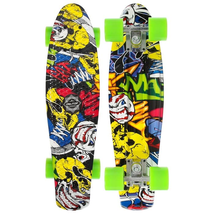 Пенниборд ONLITOP R2206, 56×15 см, колёса PU, ABEC 7, алюминиевая рама, граффити