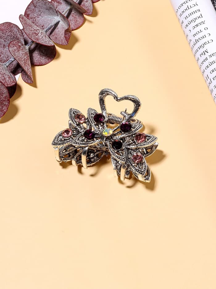 Крабик для волос «Чернёный», цветок, 4.8 см, серебристый