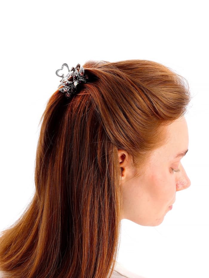 Крабик для волос «Чернёный», цветок, 4.8 см, серебристый