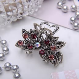 Крабик для волос «Чернёный», цветок, 4.8 см, серебристый