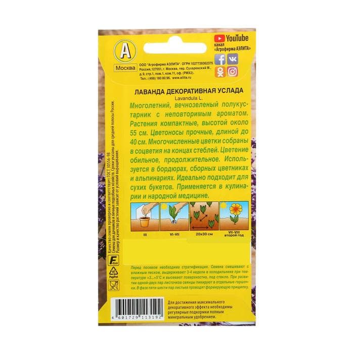 Семена цветов Лаванда декоративная «Услада», 0.1 г, многолетник, «Аэлита»