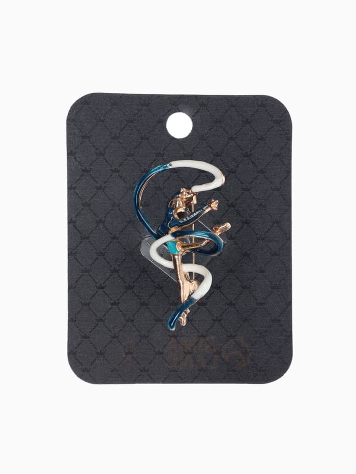 Брошь «Гимнастка», с лентой, синяя в золоте