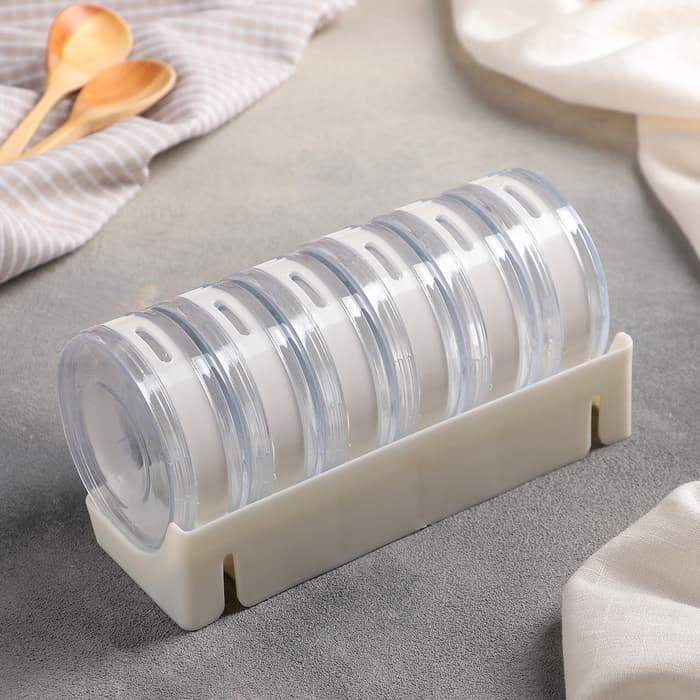 Баночки для специй «Цилиндр», набор 6 шт. на подставке, 19×8×9 см, пластик