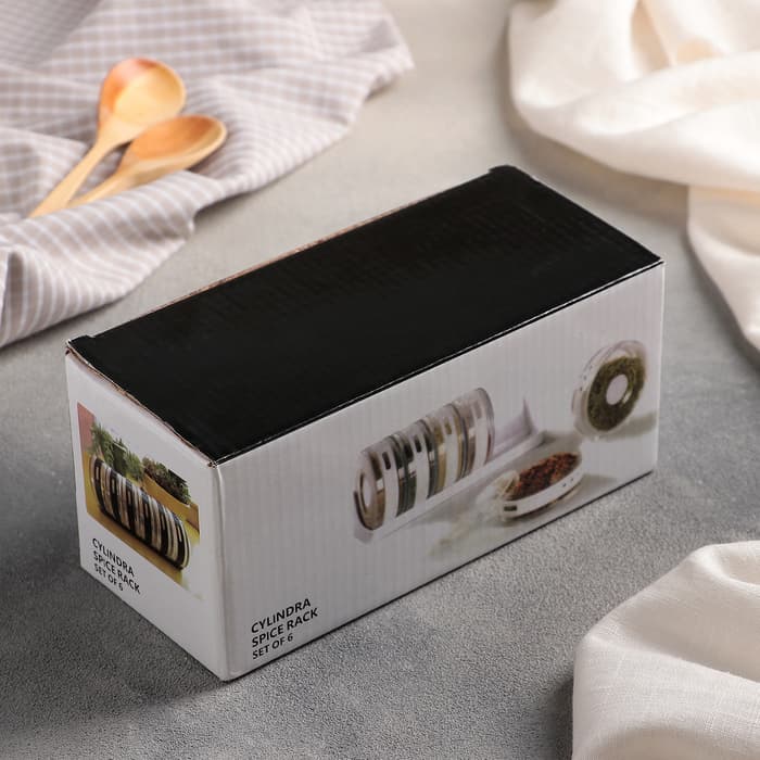 Баночки для специй «Цилиндр», набор 6 шт. на подставке, 19×8×9 см, пластик