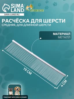 Расчёска для шерсти средняя, 19×4 см, редкие и частые зубья, металл