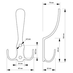Крючок мебельный ТУНДРА TKT004, трехрожковый, бронза