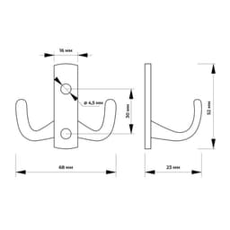 Крючок мебельный ТУНДРА TKd=011, двухрожковый, медь