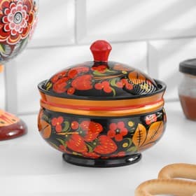 Сахарница дерево хохлома «Ягодка», 11×12 см, МИКС