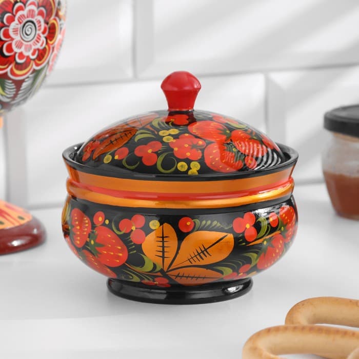 Сахарница дерево хохлома «Ягодка», 11×12 см, МИКС