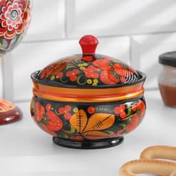 Сахарница дерево хохлома «Ягодка», 11×12 см, МИКС