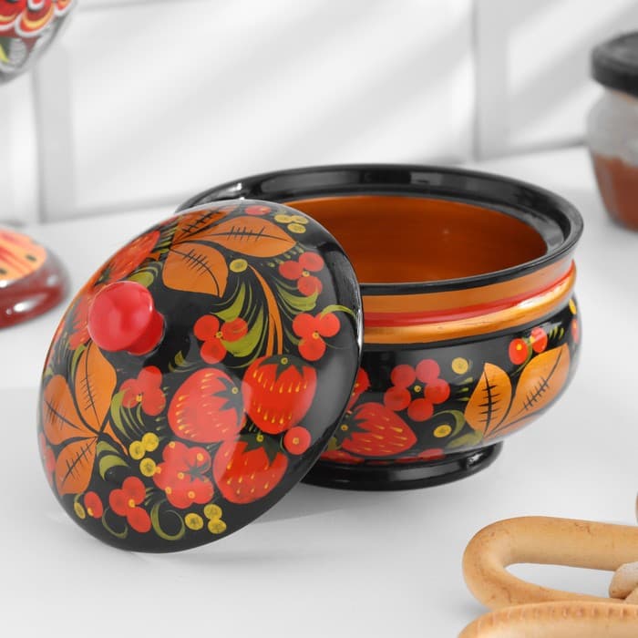 Сахарница дерево хохлома «Ягодка», 11×12 см, МИКС