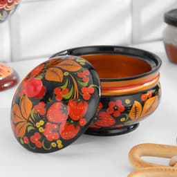 Сахарница дерево хохлома «Ягодка», 11×12 см, МИКС