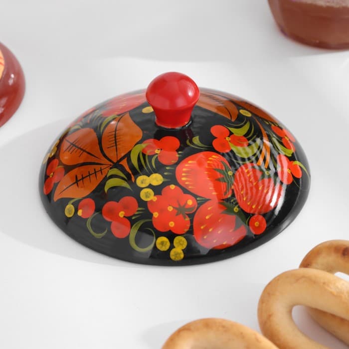 Сахарница дерево хохлома «Ягодка», 11×12 см, МИКС