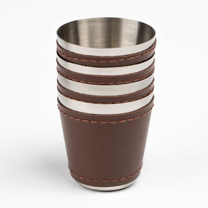 Набор стопок Мастер К, 30 мл, 7×4 см, 4 шт., чехол, нержавеющая сталь, экокожа