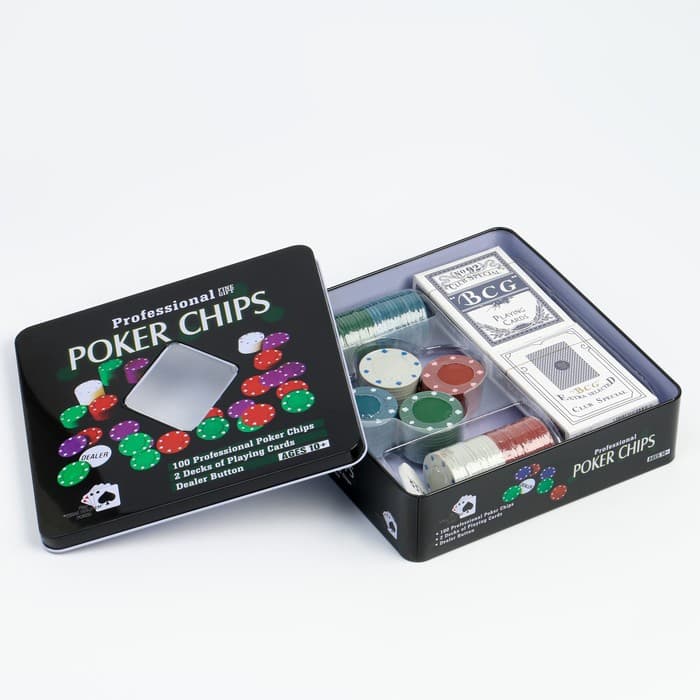 Покер, набор для игры (карты 2 колоды, фишки 100 шт.), без номинала