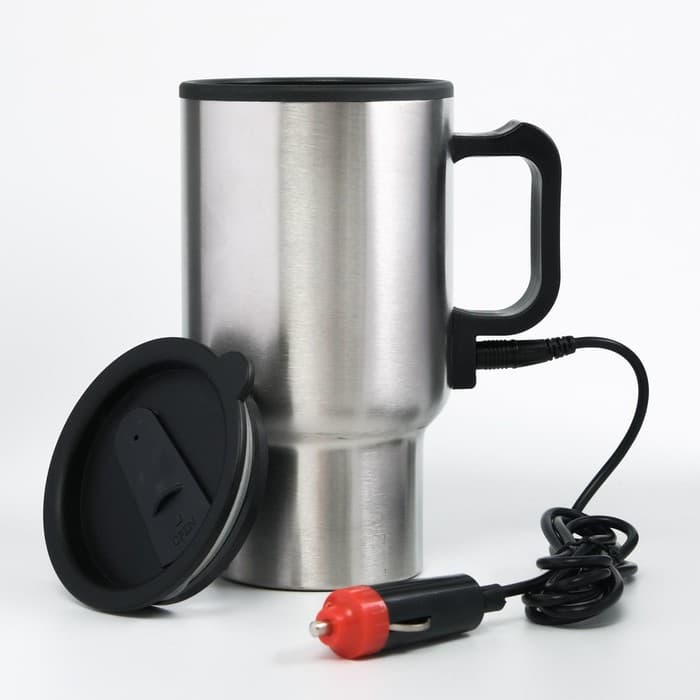 Термокружка Мастер К, 450 мл, 16×8.5 см, автомобильная, сохраняет тепло 4 ч, 16×8.5 см, нержавеющая сталь, серебристая