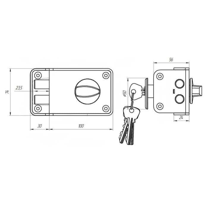 Замок накладной Димитровград «Зенит» ЗН1-3-1, 4 ключа, цвет бронза