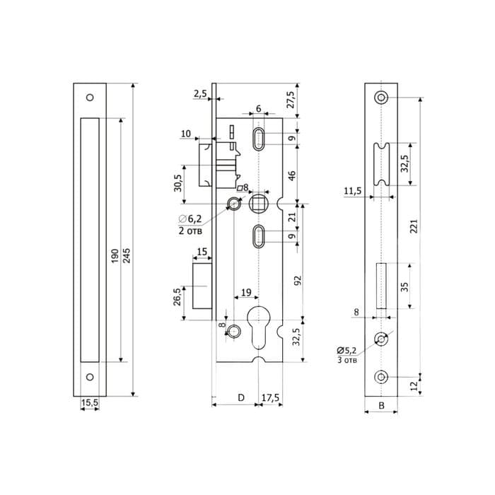 Замок врезной «Гардиан» PROFI 35.11Р.16Ц, для узкопрофильных дверей