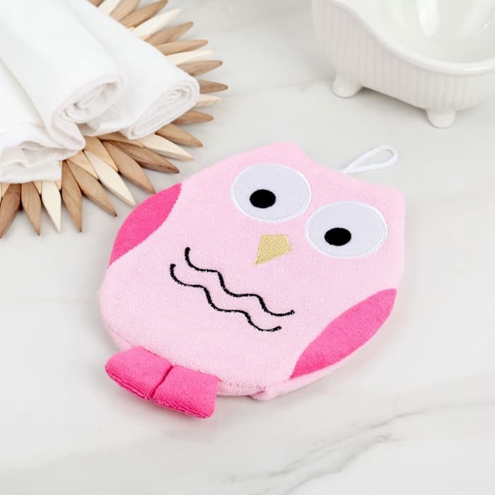 Мочалка варежка детская Доляна «Совушка», для купания, 20 см, МИКС