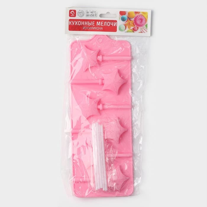 Форма для леденцов новогодняя Доляна «Звездочёт», силикон, 9.5×24×1 см, 6 ячеек (4.2×3.8 см), с палочками, МИКС