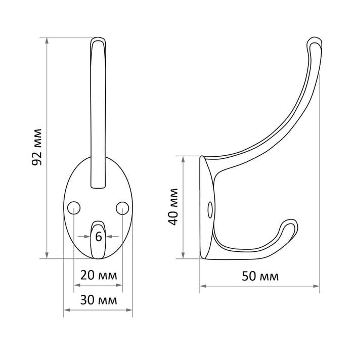 Крючок мебельный ТУНДРА TKd=012, двухрожковый, медь