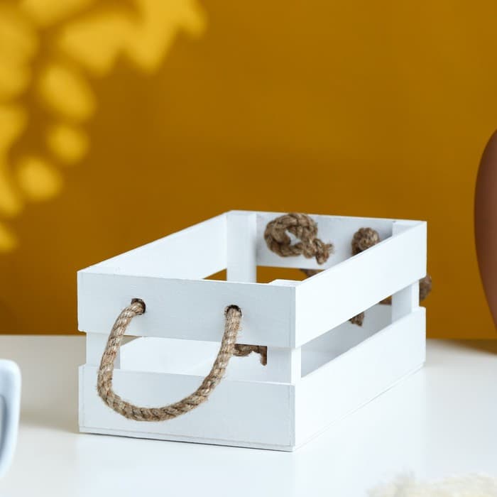 Кашпо для цветов «Двушка лайт», 24.5×13.5×9 см, деревянное, ручка - верёвка, белое