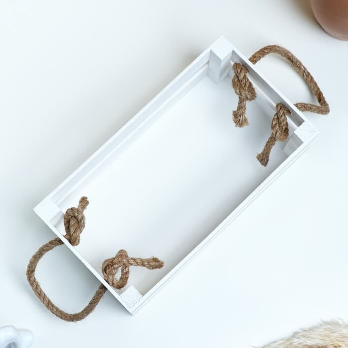 Кашпо для цветов «Двушка лайт», 24.5×13.5×9 см, деревянное, ручка - верёвка, белое