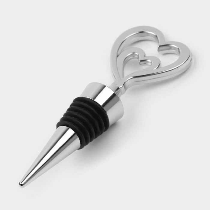 Пробка для бутылки Доляна «Двойное сердце», 11.5 см, серебристая