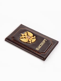 Обложка для паспорта, натуральная кожа, с объёмным гербом, коричневая