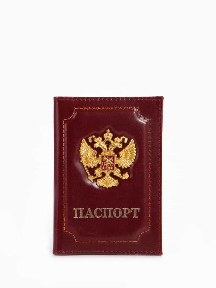 Обложка для паспорта, с гербом, бордовая