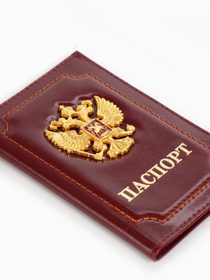 Обложка для паспорта, с гербом, бордовая