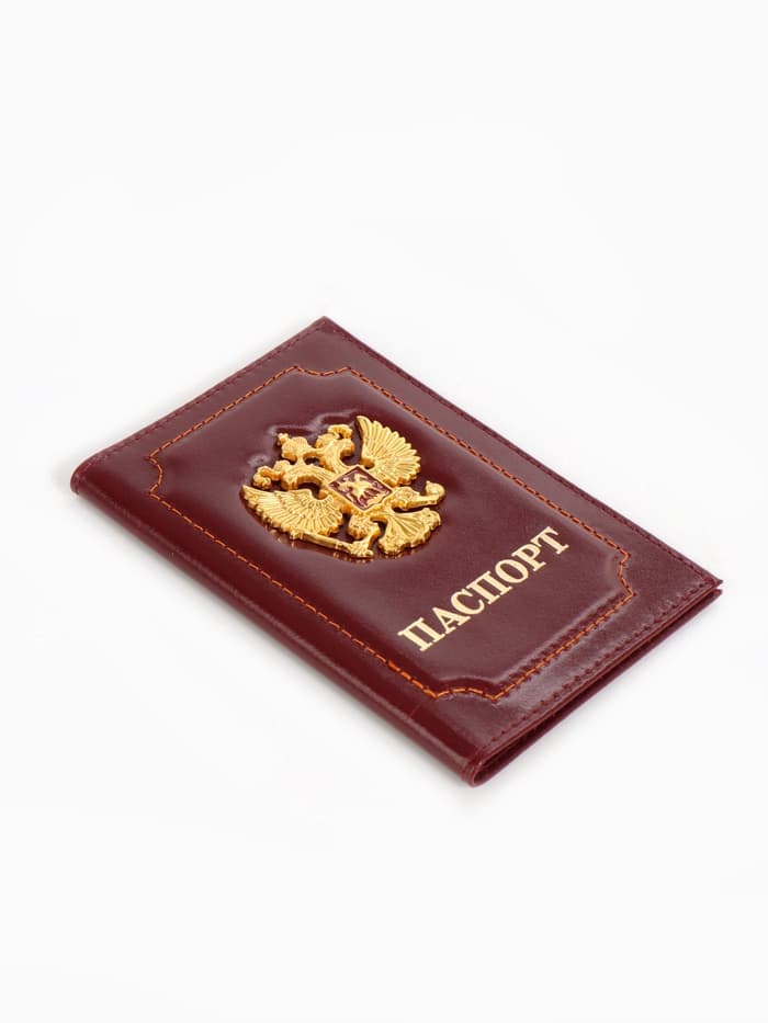 Обложка для паспорта, с гербом, бордовая