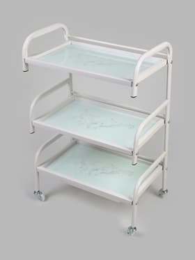 Столик косметолога 52×32×80, на колеса×, 3 полки, белый (РИСУНОК НА СТЕКЛЕ МИКС)
