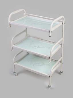 Столик косметолога 52×32×80, на колеса×, 3 полки, белый (РИСУНОК НА СТЕКЛЕ МИКС)