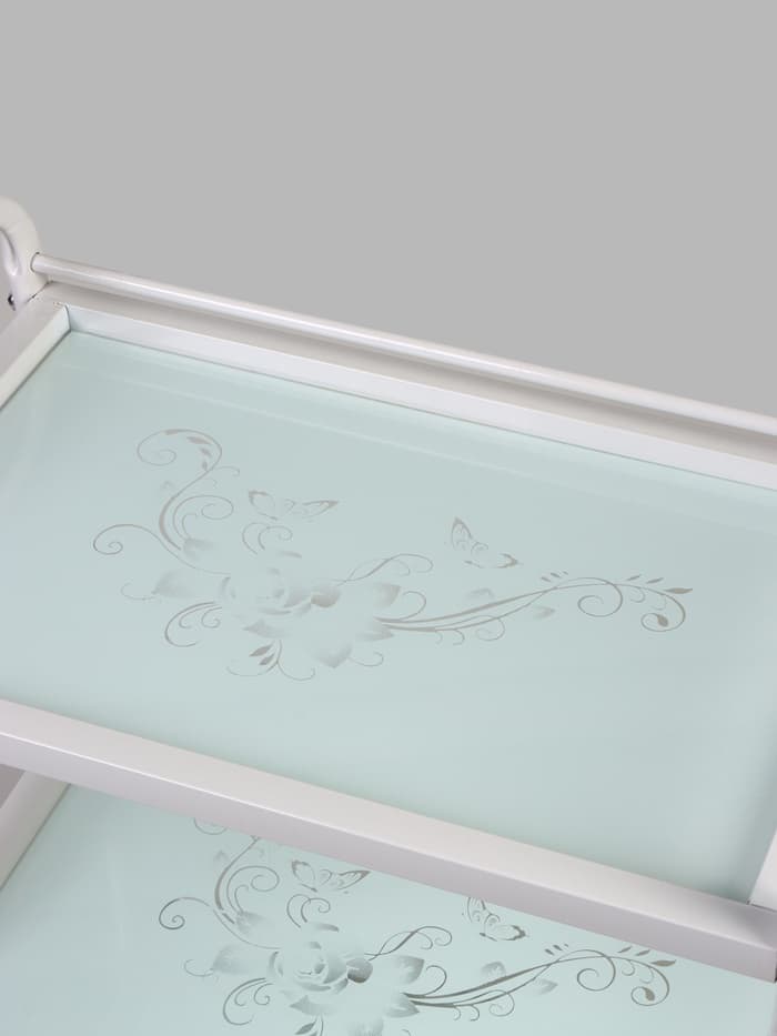 Столик косметолога 52×32×80, на колеса×, 3 полки, белый (РИСУНОК НА СТЕКЛЕ МИКС)