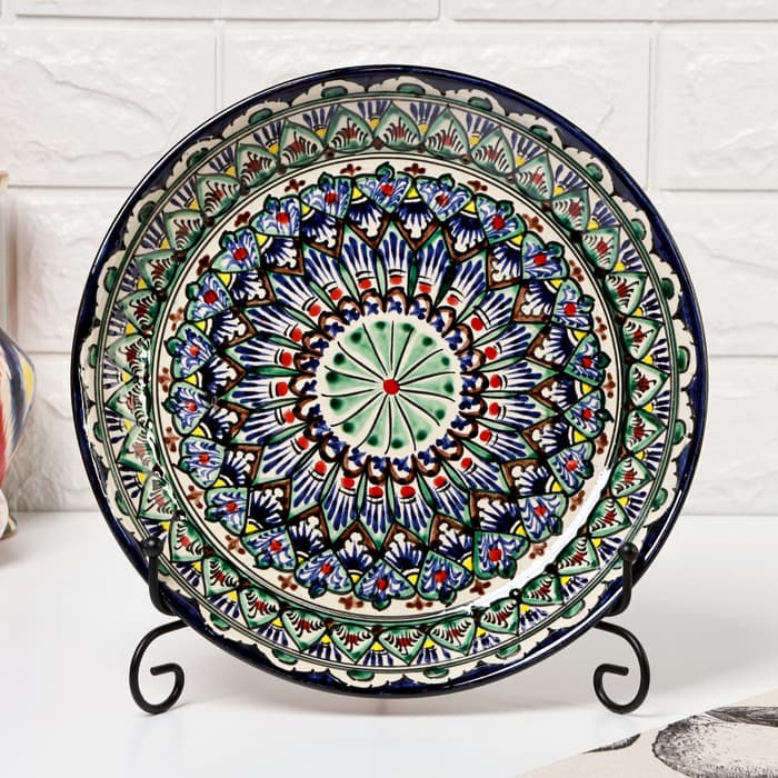 Ляган узбекский Риштанская Керамика «Узоры», d=25 см, синий