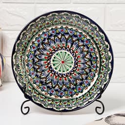Ляган узбекский Риштанская Керамика «Узоры», d=25 см, синий
