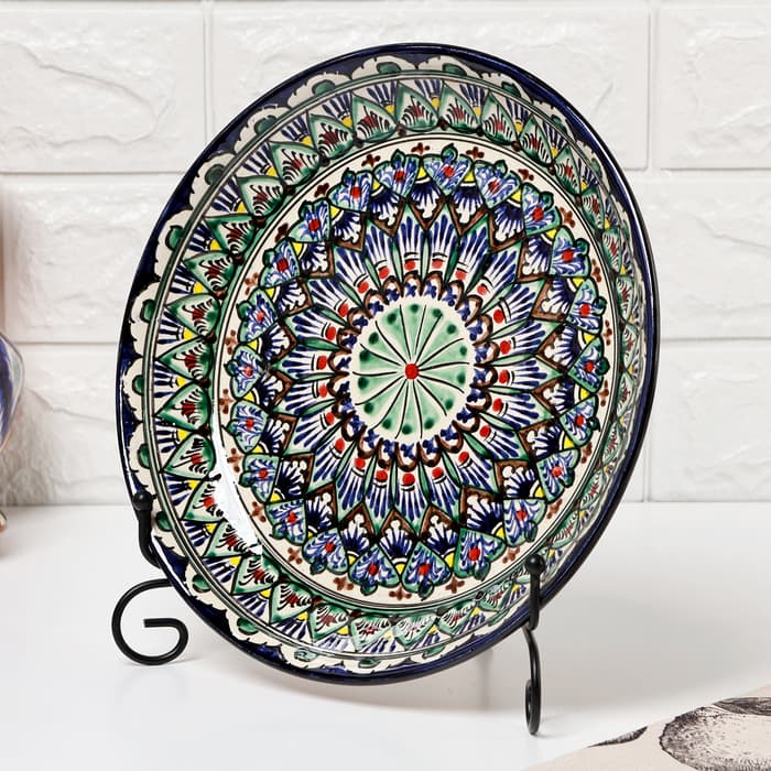 Ляган узбекский Риштанская Керамика «Узоры», d=25 см, синий