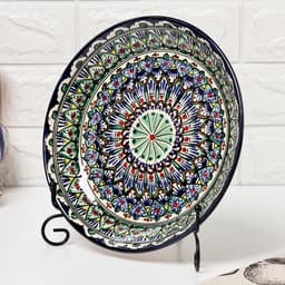 Ляган узбекский Риштанская Керамика «Узоры», d=25 см, синий