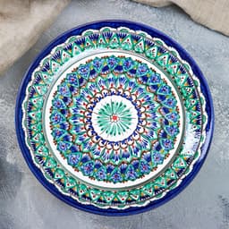 Ляган узбекский Риштанская Керамика «Узоры», d=25 см, синий