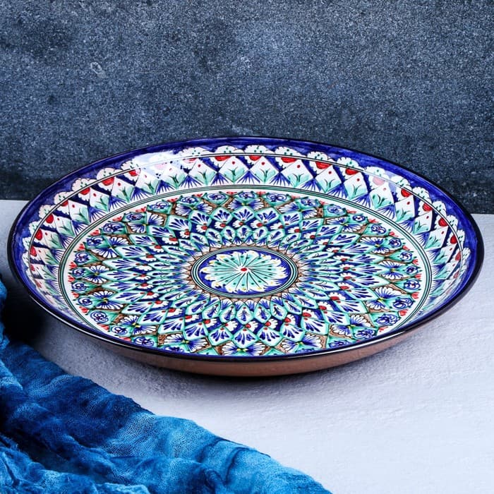 Ляган узбекский Риштанская Керамика «Узоры», d=36 см, синий