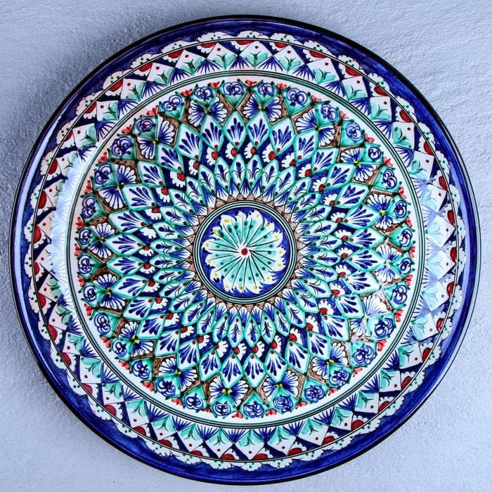 Ляган узбекский Риштанская Керамика «Узоры», d=36 см, синий