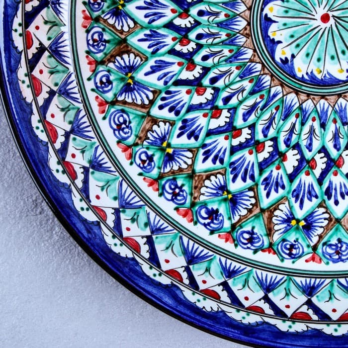 Ляган узбекский Риштанская Керамика «Узоры», d=36 см, синий