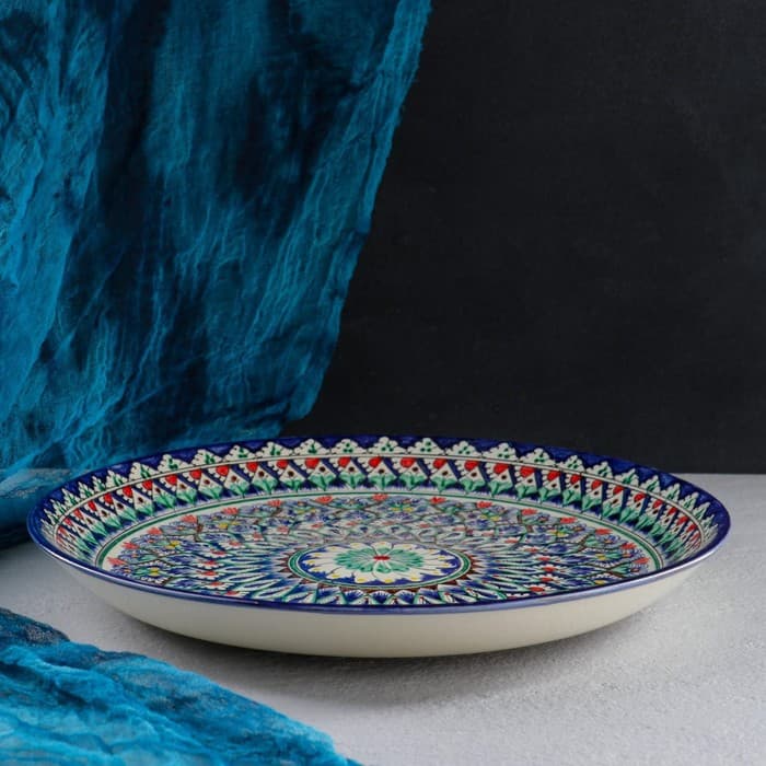 Ляган узбекский Риштанская Керамика «Узоры», d=36 см, синий